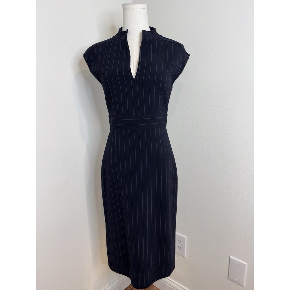 Max Mara Black Wool Pinstripe Sheath Dress Cap Sleeve Size 6 - Picture 5 of 14